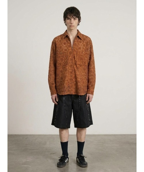 Forte(フォルテ)(フォルテ)の「lace shirt レースシャツ/総柄デザイン・フロントジップ仕様(シャツ/ブラウス・メンズ・ホワイト/ブラウン・M/L)」の9枚目の写真