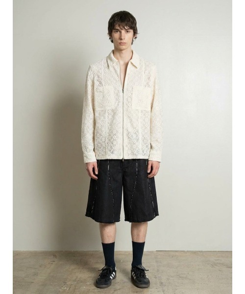 Forte(フォルテ)(フォルテ)の「lace shirt レースシャツ/総柄デザイン・フロントジップ仕様(シャツ/ブラウス・メンズ・ホワイト/ブラウン・M/L)」の4枚目の写真