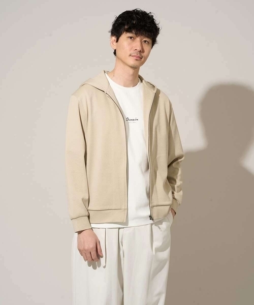 a.v.v(アーヴェヴェ)の「【イージーケア/洗濯機で洗える/毛玉になりにくい】ジャガードジップパーカー(カーディガン/ボレロ・メンズ・ピンク/ベージュ・46/48)」の5枚目の写真