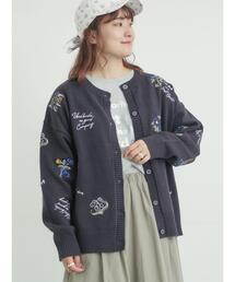 Samansa Mos2 | 花+ロゴ総柄刺繍カーディガン(カーディガン/ボレロ)