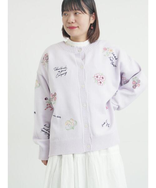 Samansa Mos2（サマンサ モスモス）の「花+ロゴ総柄刺繍カーディガン（カーディガン/ボレロ・レディース・グリーン/オフホワイト/ネイビー/ピンク・F）」の4枚目の写真