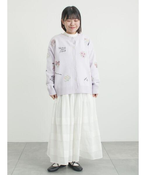 Samansa Mos2（サマンサ モスモス）の「花+ロゴ総柄刺繍カーディガン（カーディガン/ボレロ・レディース・グリーン/オフホワイト/ネイビー/ピンク・F）」の5枚目の写真