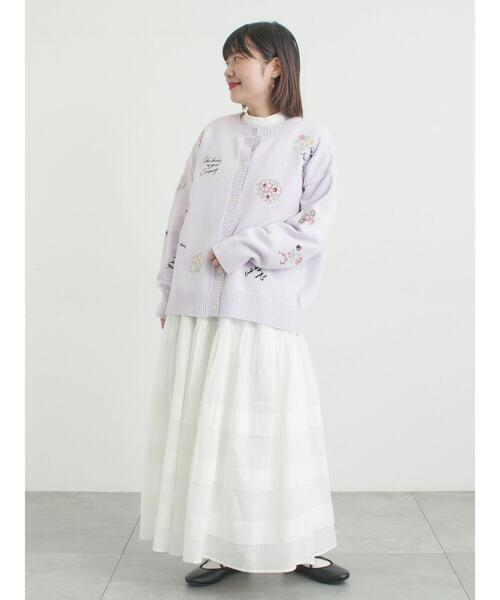 Samansa Mos2（サマンサ モスモス）の「花+ロゴ総柄刺繍カーディガン（カーディガン/ボレロ・レディース・グリーン/オフホワイト/ネイビー/ピンク・F）」の7枚目の写真