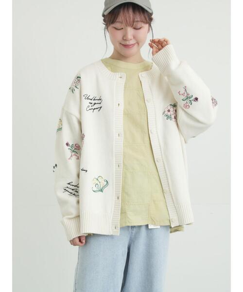 Samansa Mos2（サマンサ モスモス）の「花+ロゴ総柄刺繍カーディガン（カーディガン/ボレロ・レディース・グリーン/オフホワイト/ネイビー/ピンク・F）」の8枚目の写真