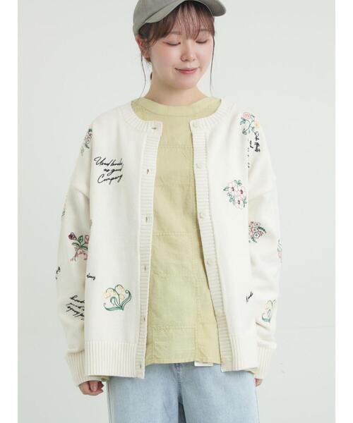 Samansa Mos2（サマンサ モスモス）の「花+ロゴ総柄刺繍カーディガン（カーディガン/ボレロ・レディース・グリーン/オフホワイト/ネイビー/ピンク・F）」の9枚目の写真