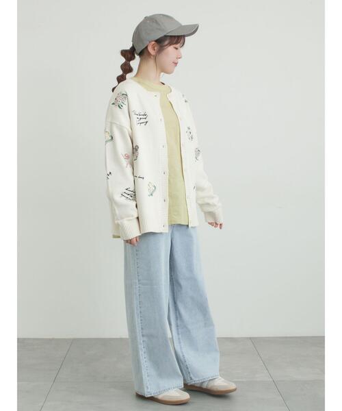 Samansa Mos2（サマンサ モスモス）の「花+ロゴ総柄刺繍カーディガン（カーディガン/ボレロ・レディース・グリーン/オフホワイト/ネイビー/ピンク・F）」の13枚目の写真