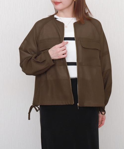 libelle more（リベル モア）の「メッシュジャガードノーカラーブルゾン（ブルゾン・レディース・ブラウン/オフホワイト/ベージュ/ネイビー/ブラック・M/L）」の4枚目の写真