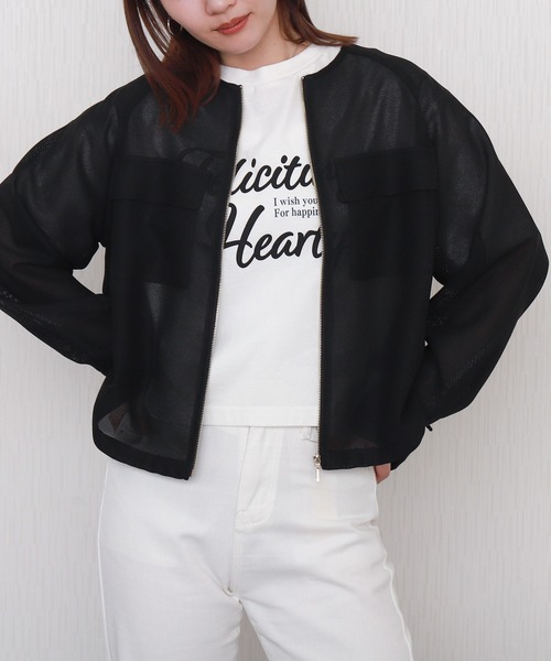 libelle more（リベル モア）の「メッシュジャガードノーカラーブルゾン（ブルゾン・レディース・ブラウン/オフホワイト/ベージュ/ネイビー/ブラック・M/L）」の16枚目の写真