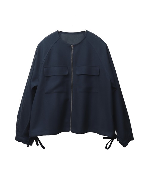 libelle more（リベル モア）の「メッシュジャガードノーカラーブルゾン（ブルゾン・レディース・ブラウン/オフホワイト/ベージュ/ネイビー/ブラック・M/L）」の7枚目の写真