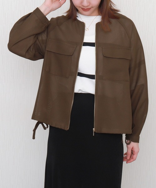 libelle more（リベル モア）の「メッシュジャガードノーカラーブルゾン（ブルゾン・レディース・ブラウン/オフホワイト/ベージュ/ネイビー/ブラック・M/L）」の20枚目の写真