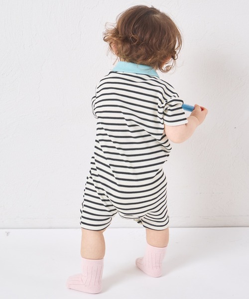 pairmanon（ペアマノン）の「【リンクコーデ】【さらっとワッフル】【ベビー】ボーダー ポロ 半袖ロンパース（ロンパース・キッズ・ブルー/ピンク/アイボリー・80/70）」の6枚目の写真