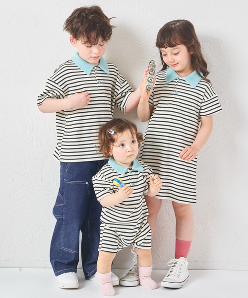 pairmanon（ペアマノン）の「【リンクコーデ】【さらっとワッフル】【ベビー】ボーダー ポロ 半袖ロンパース（ロンパース・キッズ・ブルー/ピンク/アイボリー・80/70）」の7枚目の写真