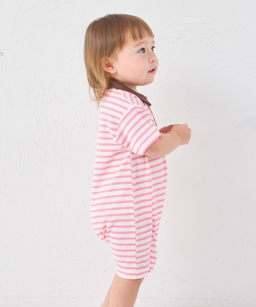pairmanon（ペアマノン）の「【リンクコーデ】【さらっとワッフル】【ベビー】ボーダー ポロ 半袖ロンパース（ロンパース・キッズ・ブルー/ピンク/アイボリー・80/70）」の15枚目の写真