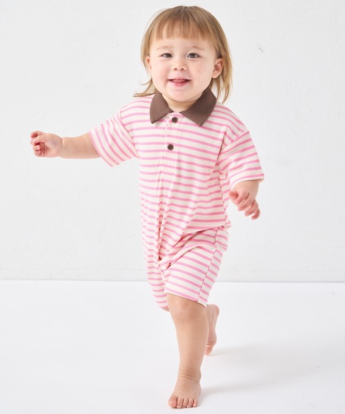 pairmanon（ペアマノン）の「【リンクコーデ】【さらっとワッフル】【ベビー】ボーダー ポロ 半袖ロンパース（ロンパース・キッズ・ブルー/ピンク/アイボリー・80/70）」の17枚目の写真