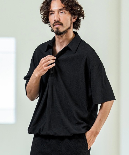 Magine（マージン）の「mhs2546- Poly Knit Skipper Neck Relax Fit Polo Shirt ポロシャツ(MGN-261-005)（ポロシャツ・メンズ・ホワイト/ネイビー/ブラック・48/46/44）」の15枚目の写真