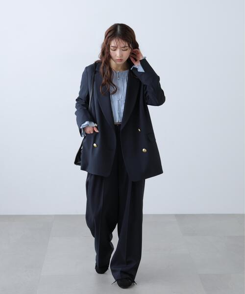 FREE'S MART（フリーズマート）の「◆梳毛調合繊ダブルブレストジャケット（ブルゾン・レディース・ブラウン/ネイビー/ベージュ・MEDIUM/SMALL）」の9枚目の写真