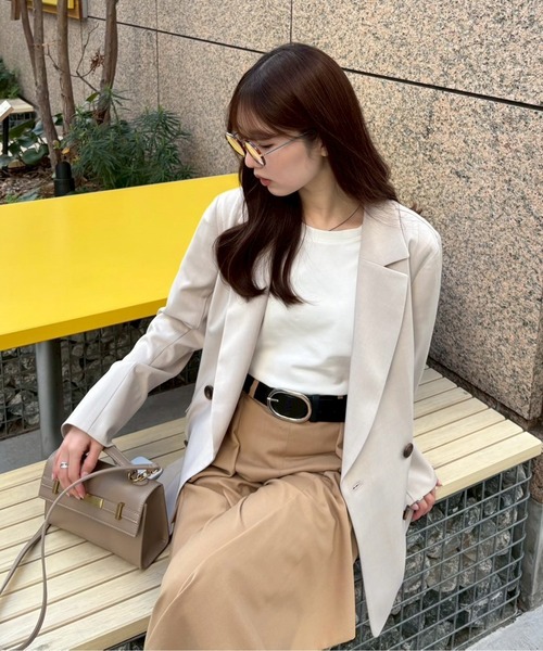 FREE'S MART（フリーズマート）の「◆梳毛調合繊ダブルブレストジャケット（ブルゾン・レディース・ブラウン/ネイビー/ベージュ・MEDIUM/SMALL）」の3枚目の写真