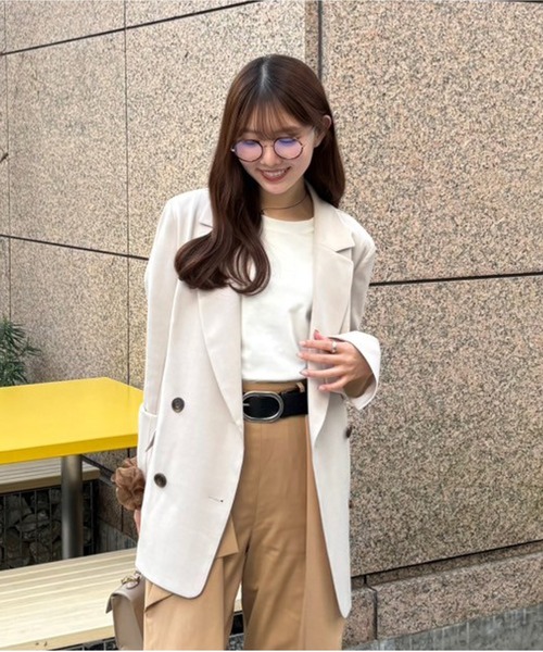 FREE'S MART（フリーズマート）の「◆梳毛調合繊ダブルブレストジャケット（ブルゾン・レディース・ブラウン/ネイビー/ベージュ・MEDIUM/SMALL）」の5枚目の写真