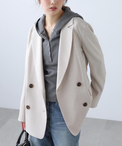 FREE'S MART（フリーズマート）の「◆梳毛調合繊ダブルブレストジャケット（ブルゾン・レディース・ブラウン/ネイビー/ベージュ・MEDIUM/SMALL）」の6枚目の写真