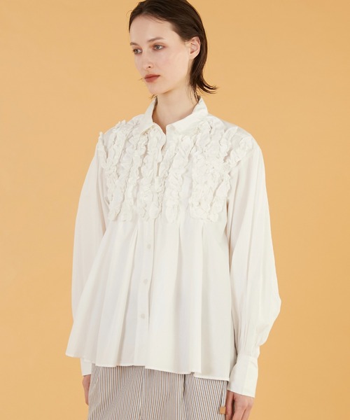 crinkle crinkle crinkle(クリンクルクリンクルクリンクル)の「【crinkle crinkle crinkle】front frill shirts/フロントフリルシャツ(シャツ/ブラウス・レディース・ホワイト/ブルー・FREE)」の2枚目の写真