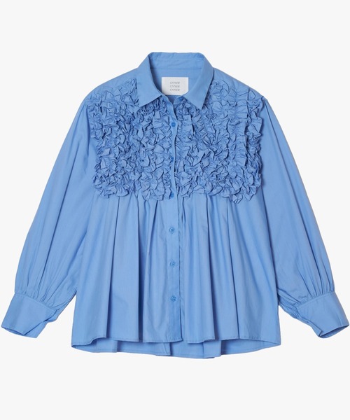 crinkle crinkle crinkle(クリンクルクリンクルクリンクル)の「【crinkle crinkle crinkle】front frill shirts/フロントフリルシャツ(シャツ/ブラウス・レディース・ホワイト/ブルー・FREE)」の1枚目の写真