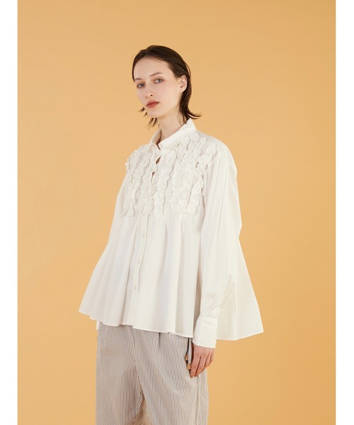 crinkle crinkle crinkle(クリンクルクリンクルクリンクル)の「【crinkle crinkle crinkle】front frill shirts/フロントフリルシャツ(シャツ/ブラウス・レディース・ホワイト/ブルー・FREE)」の8枚目の写真