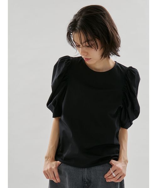 emmi(エミ)の「デザインスリーブTシャツ(Tシャツ/カットソー・レディース・ホワイト/ピンク/ブラック・F)」の4枚目の写真
