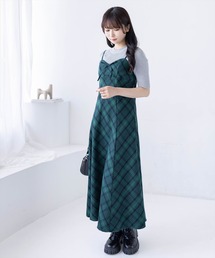 clear | 【低身長対応／サイズ展開あり】リボン付きチェック柄キャミワンピース(ワンピース)