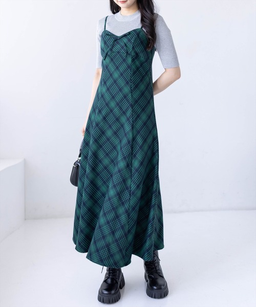 clear（クリア）の「【低身長対応／サイズ展開あり】リボン付きチェック柄キャミワンピース（ワンピース・レディース・グリーン系その他/ブラック系その他・PF/F）」の22枚目の写真