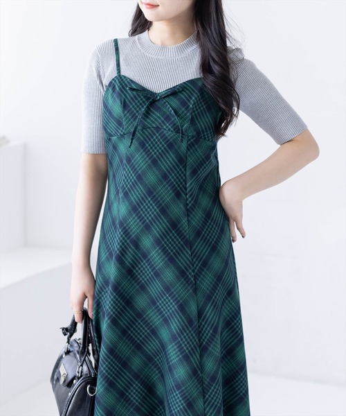 clear（クリア）の「【低身長対応／サイズ展開あり】リボン付きチェック柄キャミワンピース（ワンピース・レディース・グリーン系その他/ブラック系その他・PF/F）」の20枚目の写真