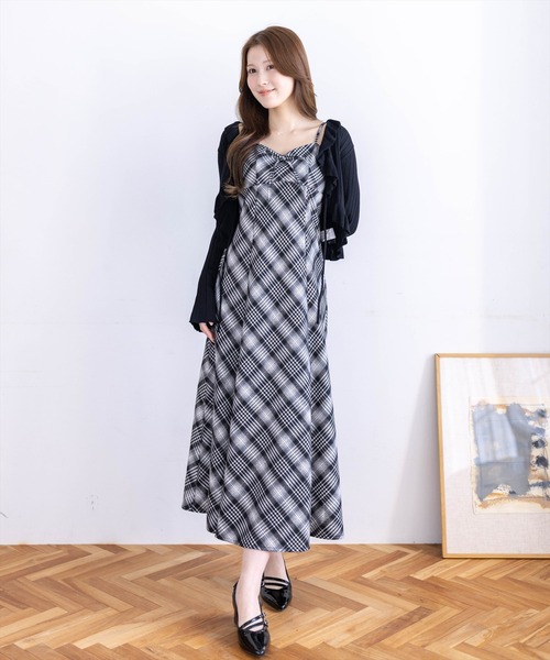 clear（クリア）の「【低身長対応／サイズ展開あり】リボン付きチェック柄キャミワンピース（ワンピース・レディース・グリーン系その他/ブラック系その他・PF/F）」の15枚目の写真