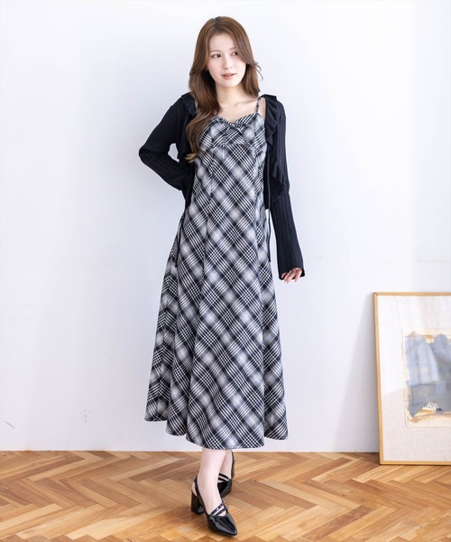 clear（クリア）の「【低身長対応／サイズ展開あり】リボン付きチェック柄キャミワンピース（ワンピース・レディース・グリーン系その他/ブラック系その他・PF/F）」の16枚目の写真