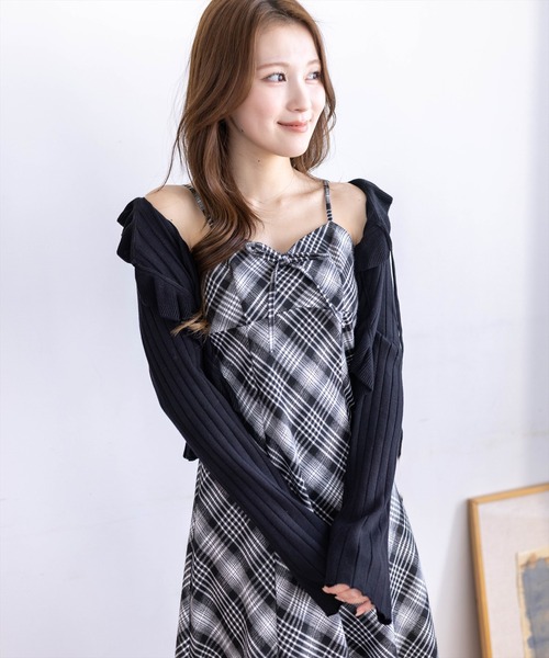 clear（クリア）の「【低身長対応／サイズ展開あり】リボン付きチェック柄キャミワンピース（ワンピース・レディース・グリーン系その他/ブラック系その他・PF/F）」の14枚目の写真