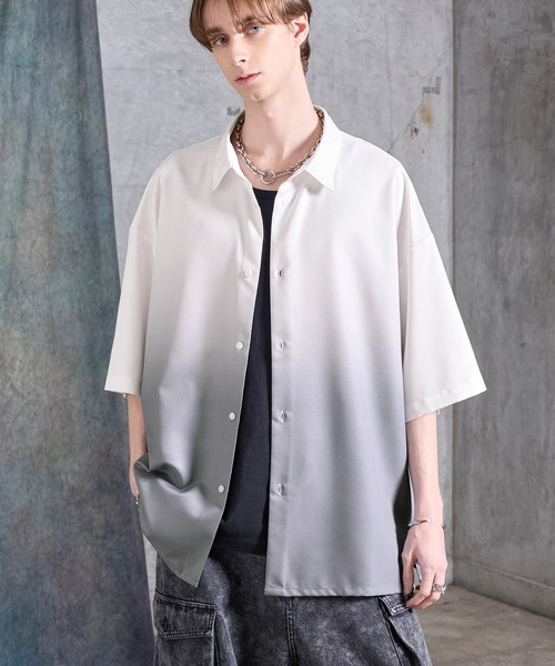SERACE(�Z���X)�́ySERACE�zLoose drape gradation short sleeve shirt / ���[�Y�h���[�v�O���f�[�V���������V���c/ �ڐG�⊴(�V���c/�u���E�X)