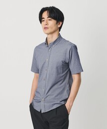 クイック ストレッチ シャンブレー ボタンダウン 半袖シャツ SLIM型 吸水速乾機能付き
