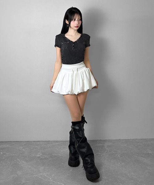 FOLLOWIN(フォロウィン)の「3color/スウェットバルーンミニスカート(スカート・レディース・グレー/ホワイト/ブラック・LARGE/MEDIUM/SMALL)」の5枚目の写真