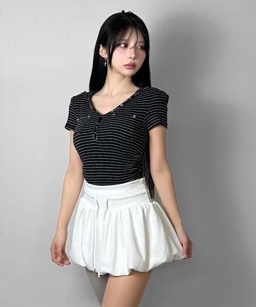 FOLLOWIN(フォロウィン)の「3color/スウェットバルーンミニスカート(スカート・レディース・グレー/ホワイト/ブラック・LARGE/MEDIUM/SMALL)」の7枚目の写真