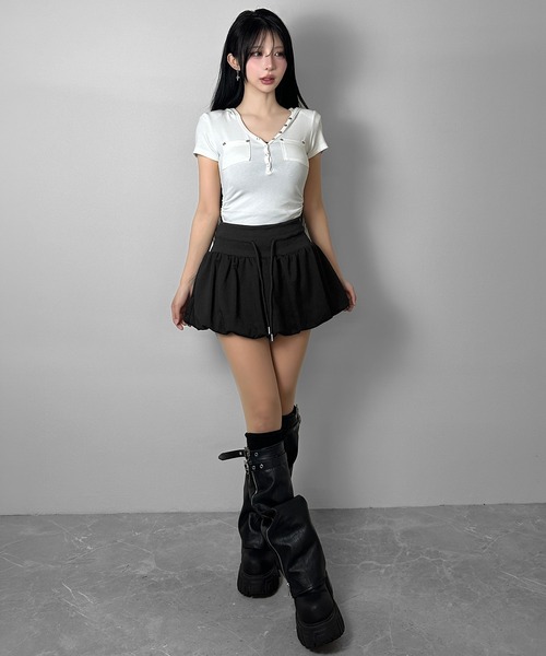 FOLLOWIN(フォロウィン)の「3color/スウェットバルーンミニスカート(スカート・レディース・グレー/ホワイト/ブラック・LARGE/MEDIUM/SMALL)」の18枚目の写真