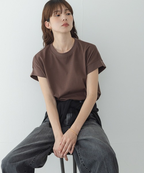 URBAN RESEARCH Sonny Label（アーバンリサーチサニーレーベル）の「UVカットクールタッチフレンチTシャツ（Tシャツ/カットソー・レディース・ブラック/ブルー/オフホワイト/ブラウン・FREE）」の4枚目の写真