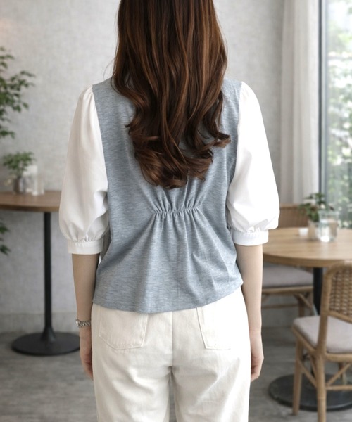 Dewlily(デューリリー)の「複数持ちしたくなるデザイン性 異素材ミックスバルーンスリーブカットソー(Tシャツ/カットソー・レディース・グレー/ブラック系その他/ブラック/ネイビー・S/L/M)」の12枚目の写真