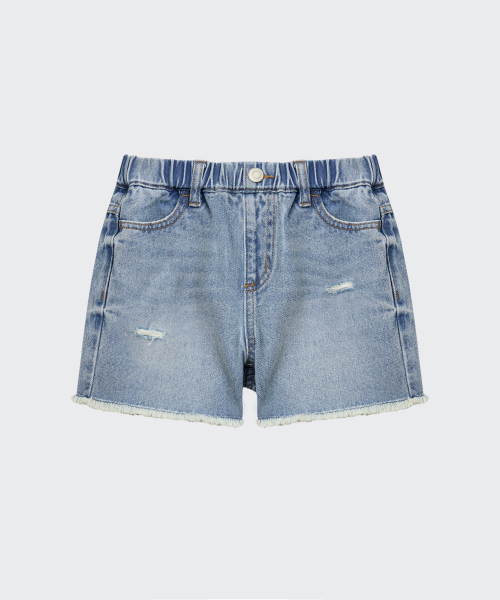 MUSINSA STANDARD KIDS（ムシンサスタンダードキッズ）の「カットオフデニムミニショーツ[ライトインディゴ]（その他パンツ・レディース・その他・110/120/130/140/150/160）」の3枚目の写真