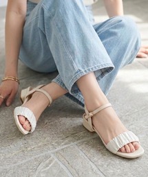 LIBERTYDOLL /シアーサテンギャザーサンダル レディース ミュールサンダル ふわふわクッション 軽量 抜け感(4208)