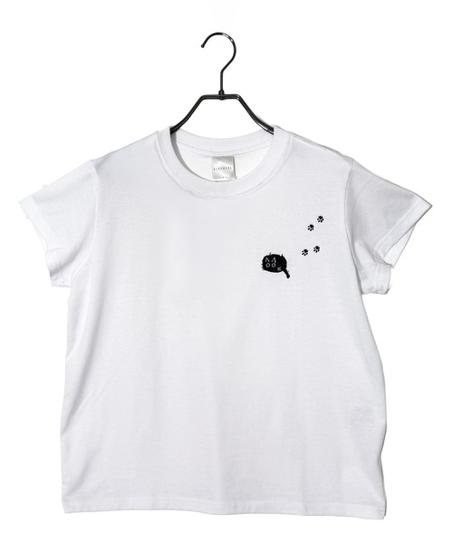 Candlestick(キャンドルスティック)の「フットスタンプネコ刺繍 コンパクトTシャツ(Tシャツ/カットソー・レディース・ホワイト/ブラック/スミクロ・FREE)」の13枚目の写真