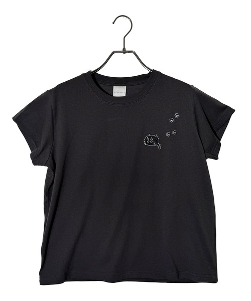 Candlestick(キャンドルスティック)の「フットスタンプネコ刺繍 コンパクトTシャツ(Tシャツ/カットソー・レディース・ホワイト/ブラック/スミクロ・FREE)」の15枚目の写真