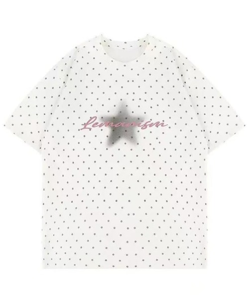AsheKsha(アシクシャ)の「キュートでクールなドット柄のルーズフィット半袖Tシャツ(Tシャツ/カットソー・レディース・ホワイト・M)」の10枚目の写真