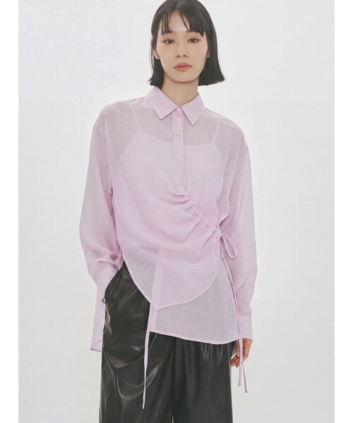 MIDIUMISOLID（ミディウミソリッド）の「MIDIUMISOLID for Ladies ドローストリングシャツ（シャツ/ブラウス・レディース・サーモンピンク/アイボリー/ライトブルー/ブラック・FREE）」の4枚目の写真