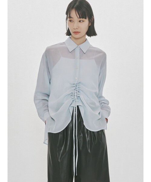 MIDIUMISOLID（ミディウミソリッド）の「MIDIUMISOLID for Ladies ドローストリングシャツ（シャツ/ブラウス・レディース・サーモンピンク/アイボリー/ライトブルー/ブラック・FREE）」の3枚目の写真