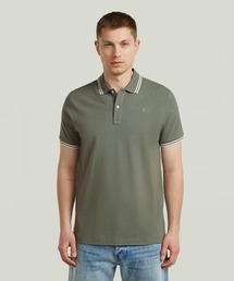 DUNDA SLIM STRIPE POLO/ベーシックデザインワンポイントブランドロゴストライプポロシャツ