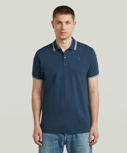 G-STAR(ジースター)の「DUNDA SLIM STRIPE POLO/ベーシックデザインワンポイントブランドロゴストライプポロシャツ(ポロシャツ・メンズ・ブルー/グレー・X-SMALL/SMALL/MEDIUM/LARGE/X-LARGE)」の2枚目の写真
