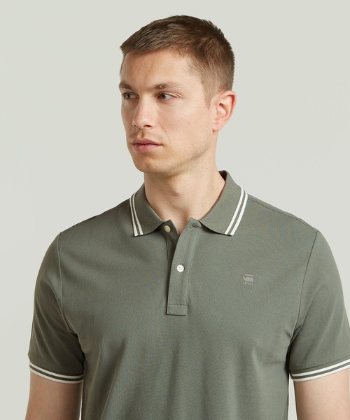 G-STAR(ジースター)の「DUNDA SLIM STRIPE POLO/ベーシックデザインワンポイントブランドロゴストライプポロシャツ(ポロシャツ・メンズ・ブルー/グレー・X-SMALL/SMALL/MEDIUM/LARGE/X-LARGE)」の4枚目の写真